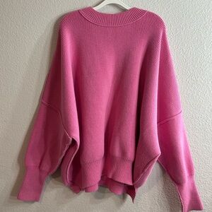 Vici Pink knit Oversized Crew Neck Cozy Sweater Woman Size Large